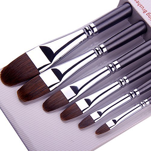 Product Cover Paint Brushes for Acrylic Painting Sable Weasel Hair Artists Filbert Paintbrushes Long Handle for Acrylic Oil Gouache Watercolor Painting Brush Set Artist 6Pcs/Set