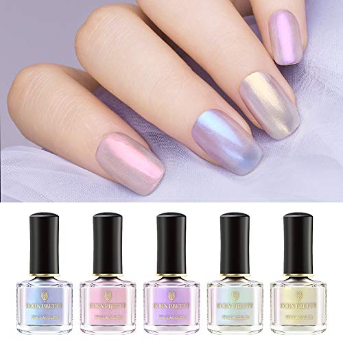 Product Cover BORN PRETTY Nail Polish Pearl Transparent Shell Glimmer Shiny Shimmers Manicuring Nail Art Varnish White Base Color Needed 5 Colors Set