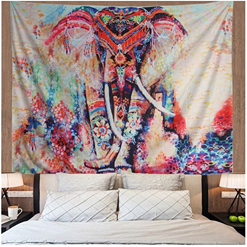 Product Cover Amonercvita Watercolor Elephant Tapestry Wall Hanging Mandala Tapestry Bohemian Tapestry Psychedelic Wall Tapestry Flower Psychedelic Tapestry for Indian Dorm Decor