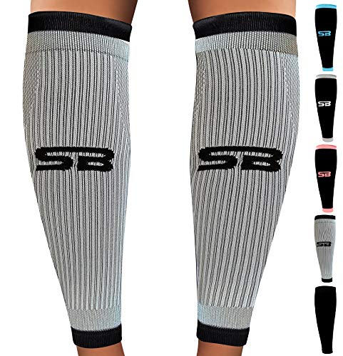 Product Cover SB SOX Compression Calf Sleeves (20-30mmHg) for Men & Women - Perfect Option to Our Compression Socks - for Running, Shin Splint, Medical, Travel, Nursing, Cycling, and Leg Pain (Gray/Black, Medium)