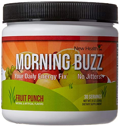 Product Cover Morning Buzz Sports Energy Drink by New Health, Pre Workout, Sports Nutrition Drink, Supports Lasting Energy, Endurance, Mental Clarity, and Metabolism, 8 Ounce Powder Mix, 30 Servings (Fruit Punch)