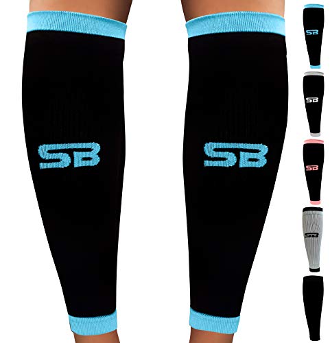Product Cover SB SOX Compression Calf Sleeves (20-30mmHg) for Men & Women - Perfect Option to Our Compression Socks - for Running, Shin Splint, Medical, Travel, Nursing, Cycling, and Leg Pain (Black/Blue, X-Large)