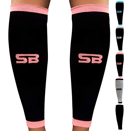 Product Cover SB SOX Compression Calf Sleeves (20-30mmHg) for Men & Women - Perfect Option to Our Compression Socks - for Running, Shin Splint, Medical, Travel, Nursing, Cycling, and Leg Pain (Black/Pink, Small)