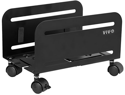 Product Cover VIVO Black Computer Tower Desktop ATX-Case, CPU Steel Rolling Stand, Adjustable Mobile Cart Holder with Locking Caster Wheels (CART-PC01)