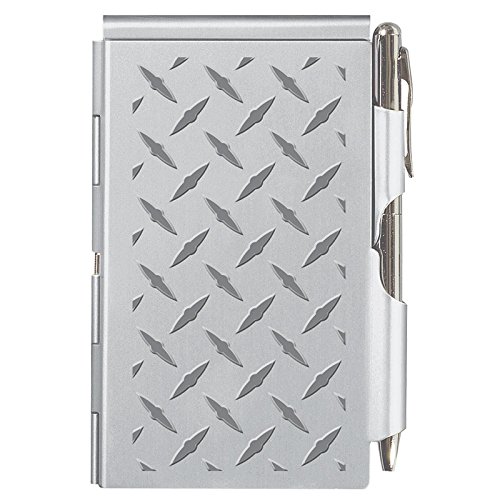 Product Cover Wellspring Flip Note, Metal Pocket-sized Notebook with Pen, Silver Diamond Plate (2279)