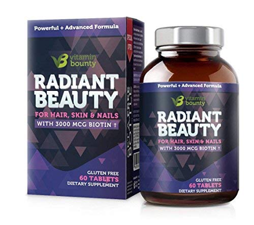 Product Cover Radiant Beauty Hair Vitamins - Hair Regrowth & Stronger Hair, Healthy Skin and Stronger Nails - Vitamin Bounty