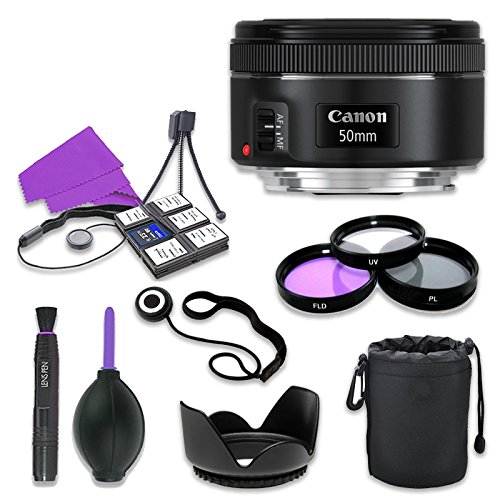Product Cover Canon EF 50mm f/1.8 STM Lens for Canon Digital SLR Cameras with 49mm Filter Kit (UV, CPL, FLD) + Accessory Bundle (12 Items)