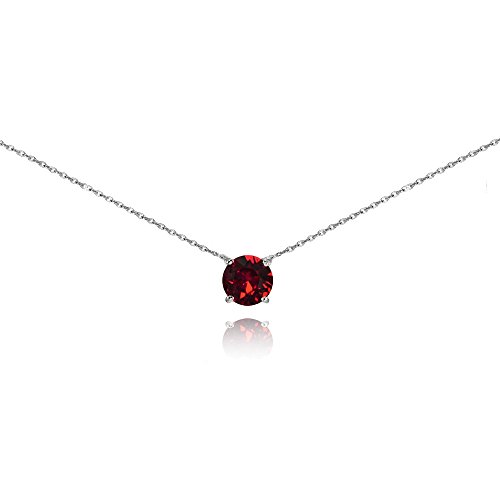 Product Cover Sterling Silver Red Solitaire Choker Necklace Made with Swarovski Crystal