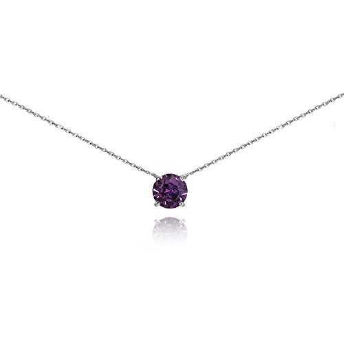 Product Cover Sterling Silver Purple Solitaire Choker Necklace Made with Swarovski Crystal