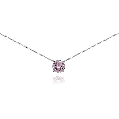 Product Cover Sterling Silver Pink Solitaire Choker Necklace Made with Swarovski Crystal
