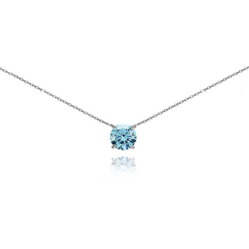 Product Cover Sterling Silver Light Blue Solitaire Choker Necklace Made with Swarovski Crystal