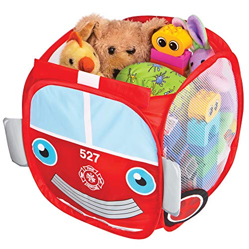 Product Cover Smart Design Kids Pop Up Organizer w/Animal Print - VentilAir Mesh Netting - for Toddlers, Baby Clothes, Plushies, Toys - Home Organization - Cube - (10.5 x 11 Inch) [Red Fire Truck]