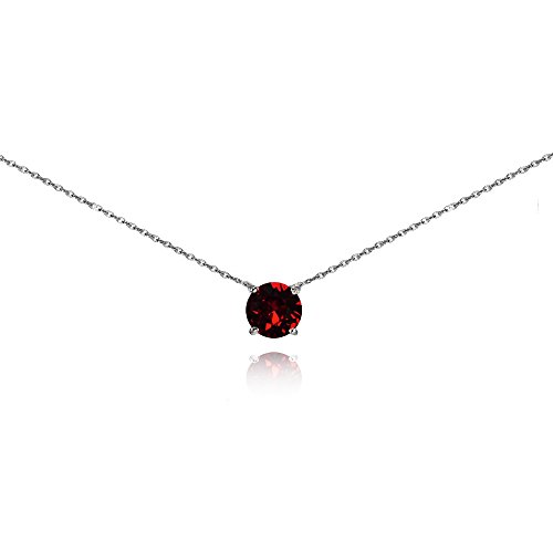 Product Cover Sterling Silver Dark Red Solitaire Choker Necklace Made with Swarovski Crystal