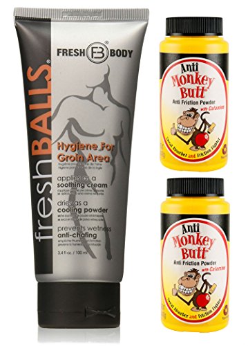 Product Cover Men's Travel Bundle: Fresh Balls 3.4 oz Lotion for Men (1) + Anti Monkey Butt 1.5 oz Powder (2 count)