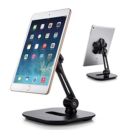 Product Cover AboveTEK Sleek Magnetic Tablet Stand, Aluminum iPad Cell Phone Stand w/Extra Bonus Metal Disks, 360° Swivel iPhone/iPad Magnet Mount for Kitchen Tabletop Bedside Office Desk Kiosk Reception Display
