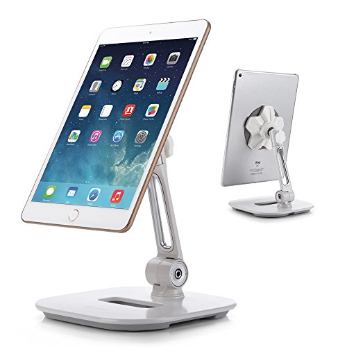 Product Cover AboveTEK Sleek Magnetic Tablet Stand, Aluminum iPad Cell Phone Stand w/Extra Bonus Metal Disks, 360° Swivel iPhone/iPad Magnet Mount for Kitchen Tabletop Bedside Office Desk Kiosk Reception Display