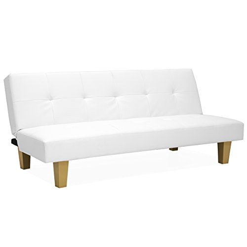 Product Cover Best Choice Products Upholstered Button Tufted PU Leather Convertible Reclining Lounge Couch Futon Sofa Bed w/ Sturdy Wood Frame - White