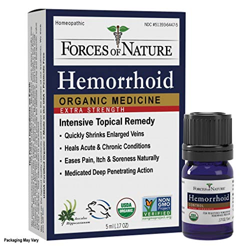 Product Cover Forces of Nature -Natural, Organic, Hemorrhoid Extra Strength Relief (5ml) Non GMO, No Harmful Chemicals -Quickly Shrink Enlarged Veins, Ease Pain, Soreness, Itching Associated with Hemorrhoids