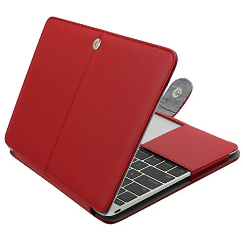 Product Cover MOSISO MacBook 12 inch Case, Premium PU Leather Book Folio Protective Stand Cover Sleeve Compatible with MacBook 12 Inch with Retina Display A1534 (Version 2017/2016/2015), Red