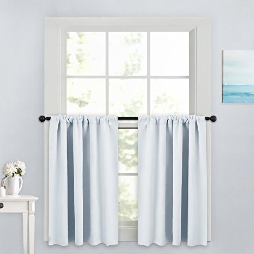 Product Cover PONY DANCE Small Kitchen Valances - Rod Pocket Curtain Panels Thermal Insulated Window Drapes for Nursery/Kitchen/Living Room, 42 W x 36 L, Geyish White, 1 Pair