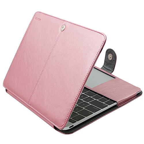 Product Cover MOSISO MacBook 12 inch Case, Premium PU Leather Book Folio Protective Stand Cover Sleeve Compatible with MacBook 12 Inch with Retina Display A1534 (Version 2017/2016/2015), Rose Gold
