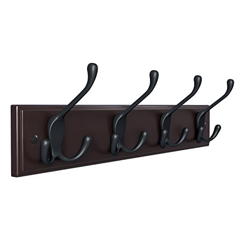 Product Cover SONGMICS Wall Mounted Coat 16 Inch Rail Rack with 4 Tri-Hooks for Entryway Bathroom Closet Room, Dark Brown ULHR30Z