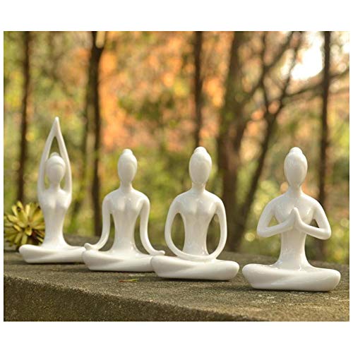 Product Cover Aifeer Lot of 4 Meditation Yoga Pose Statue Figurine Ceramic Yoga Figure Set Decor (White Set)