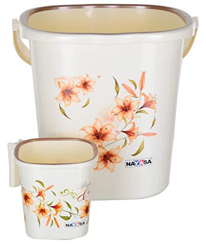 Product Cover Nayasa Superplast Plastic Square Ring Bucket 20 DLX 18 Litre and Mug 1.5 Litre, Brown