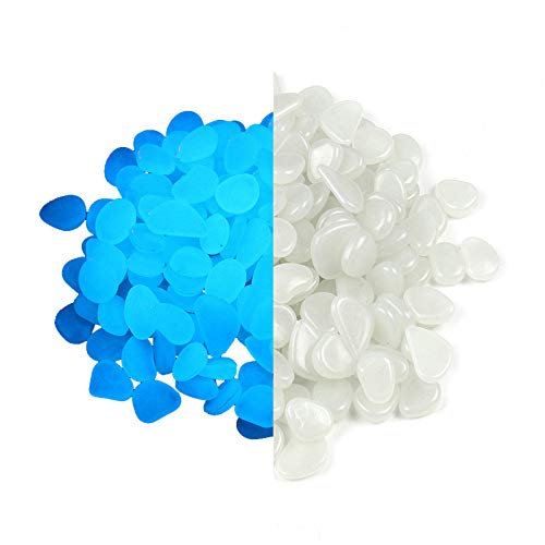 Product Cover Party Zealot Inc 2lb 400PCS Glow in The Dark Pebbles Stones for Indoor and Outdoor Walkways Garden Driveway Large Bag Powered by Light and Solar (White)
