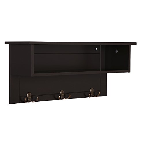 Product Cover VASAGLE Entryway Hanging Coat Rack, Wooden Wall Floating Shelf with 3 Double Hooks and Storage, 23.6 x 7.9 x 10.6 Inches, Espresso ULES01BR