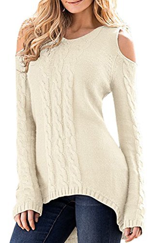 Product Cover Merryfun Women's Cold Shoulder Sweater Fall Long Sleeve Knit Pullover Tops