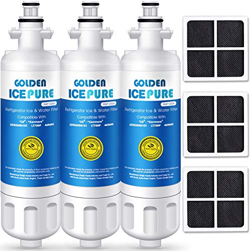 Product Cover GOLDEN ICEPURE NSF Certified Refrigerator Water Filter, Compatible with LG LT700P, ADQ36006101, and LT120F, Kenmore Elite 469918 Water Filter and Air Filter Combo (3-Pack)