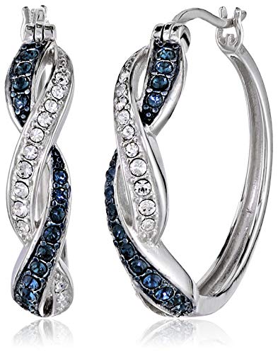 Product Cover Rhodium Plated Sterling Silver Ruby-Colored and White Swarovski Crystal Twisted Hoop Earrings