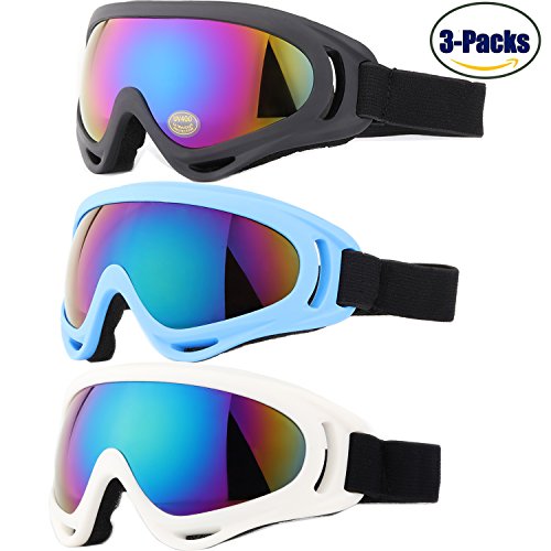 Product Cover Ski Goggles, Yidomto Pack of 3 Snowboard Goggles for Kids,Boys,Girls,Youth, Mens,Womens,with UV Protection,Windproof,Anti Glare(Black/White/Blue)