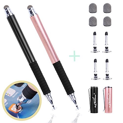 Product Cover aibow Capacitive Stylus Pens for iPad, iPhone and Other Touch Screens [ Fine Point Disc Tip & Mesh Tip 2in1 Series ] with 4 Replaceable Disc Tips & 4 Replaceable Mesh Tips(Black/Rose Gold)