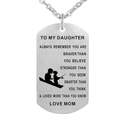 Product Cover Dad Mom To my Daughter Dog Tag Pendant Necklace Military Jewelry Personalized Custom Dogtags Love Gift (Mom daughter(braver stronger smarter))
