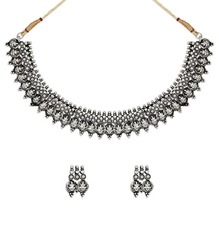 Product Cover Zaveri Pearls Silver Antique Choker Necklace for Women (Silver) (ZPFK6299)