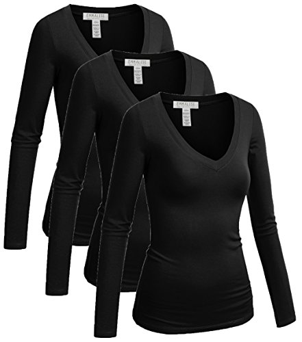 Product Cover Emmalise Long Sleeve V Neck T Shirt Women-Junior sizes,3pk-black,black,black,Medium