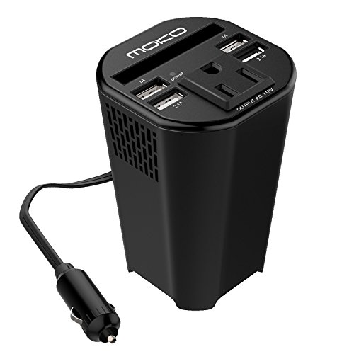 Product Cover MoKo 150W Car Power Inverter, DC 12V to 110V AC Outlet Cup Holder Converter Adapter, with 4 USB Port Charger, for iPhone X / 8/8 Plus, MacBook, iPad Pro, Chromebook, Galaxy S8 and etc. (Black)