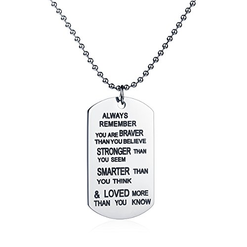 Product Cover ZJ ZHIJIA JEWELRY Stainless Steel Dog Tag Stamped Necklace Letter Always Remember You are Braver Than You Believe. Pendant Inspirational Gifts Men Women Christmas Graduation Gift