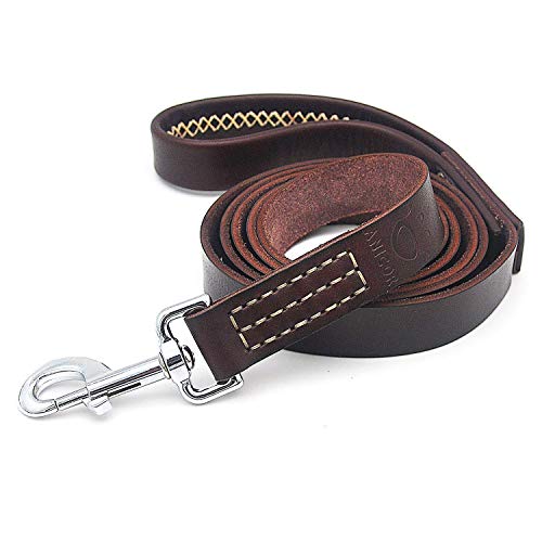 Product Cover ANICOR Leather Dog Leash 6Ft&1'' Wrapped Handle Italy Cowhide(Never Fading) Heavy Duty Padded Lead for Medium, Large Dogs Training and Walking (Brown)