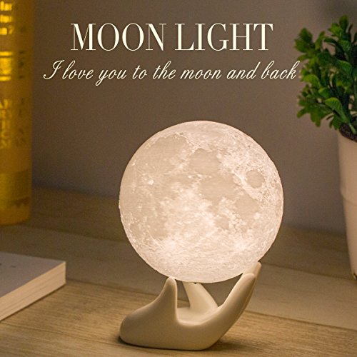 Product Cover Mydethun Moon Lamp Moon Light Night Light for Kids Gift for Women USB Charging and Touch Control Brightness 3D Printed Warm and Cool White Lunar Lamp(3.5In moon lamp with stand)
