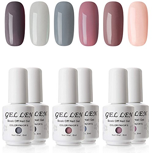 Product Cover Gellen Gel Nail Polish Set - Nude Grays 6 Colors, Popular Nail Art Colors UV LED Soak Off Nail Gel Kit