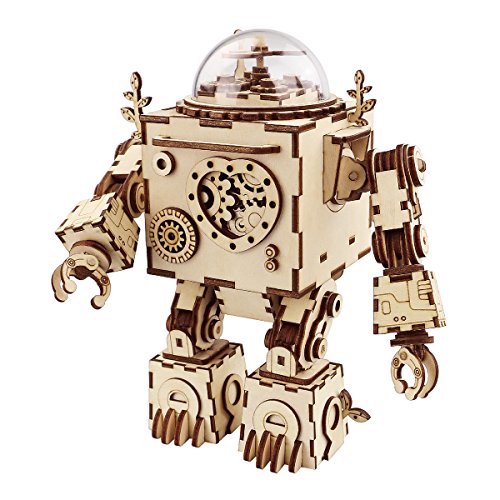 Product Cover Robotime 3D Puzzle Music Box Wooden Craft Kit Robot Machinarium Toy with Light