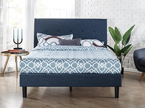 Product Cover Zinus Omkaram Upholstered Navy Button Detailed Platform Bed / Mattress Foundation / Easy Assembly / Strong Wood Slat Support, Queen