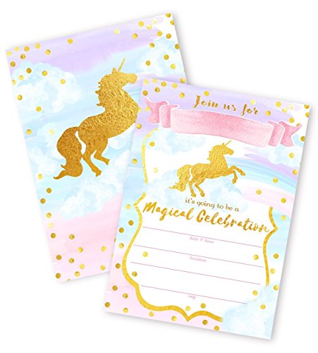 Product Cover POP parties Magical Unicorn 12 Large Invitations - 12 Invitations + 12 Envelopes - Double Sided