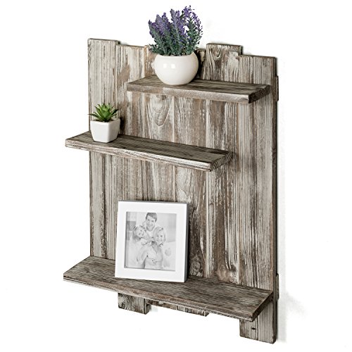 Product Cover MyGift Rustic Torched Wood Pallet-Style Wall Mounted 3-Tier Decorative Display Shelf