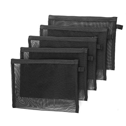 Product Cover Black Zipper Lock Mesh Storage Bags,Cosmetic Bags,Mesh Bag with Zipper,Travel Organizer Bags,Clear Pencil Case(5 pcs- black)