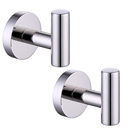 Product Cover KES SUS 304 Stainless Steel Coat Hook Towel/Robe Clothes Hook for Bath Kitchen Garage Heavy Duty Wall Mounted, Polished Finish 2 Pack, A2164-P2