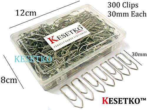 Product Cover KESETKO® (Box of 300 Pcs) 30mm, Paper Clips, Metal U Clips, Gem Clips, Streamlined Shape for Offices, Homes